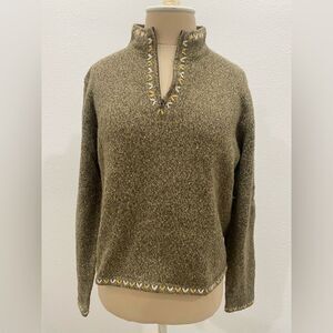 Woolrich Pullover Sweater Womens Small Green Quarter Zip Embroidered Top